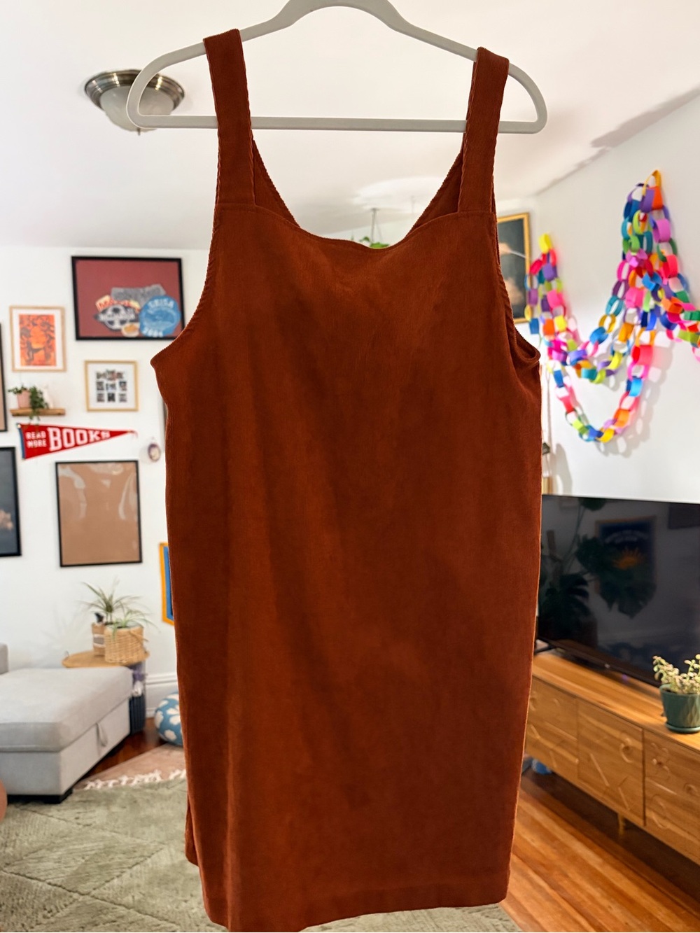 Rust Brown Sleeveless Corduroy -Look Shift Dress